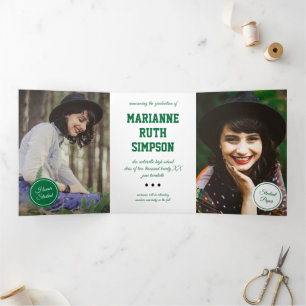 Green Circles 5-Photo Graduation Tri-Fold Invitation