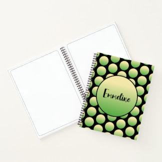 Green Circles on Black Font Name Spiral Notebook