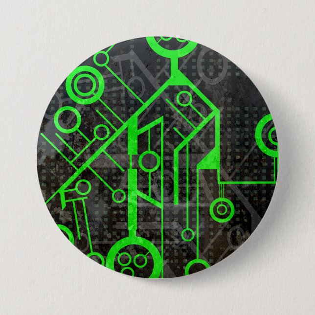 Green Circuit 3 Inch Round Button (Front)