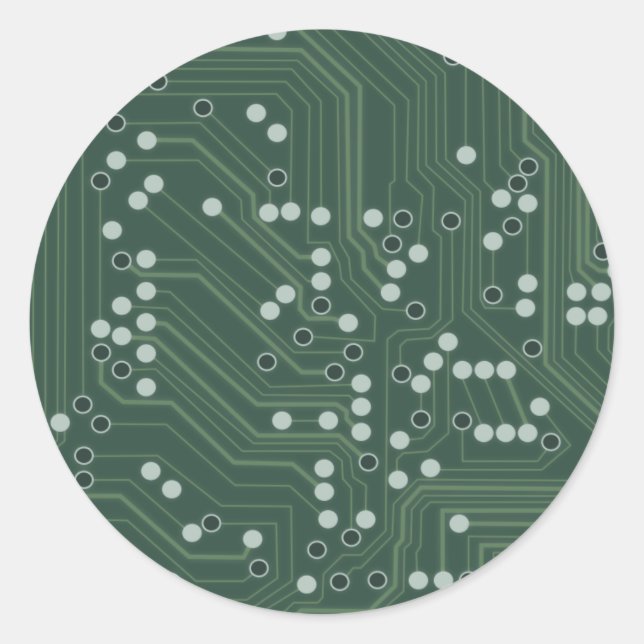 Green Circuit Board Background Pattern Art Classic Round Sticker (Front)