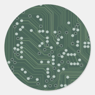 Green Circuit Board Background Pattern Art Classic Round Sticker