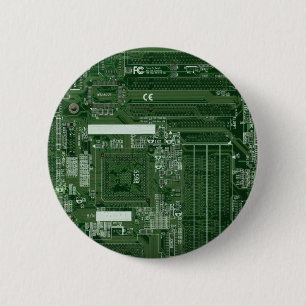 Green circuit board badge 2 inch round button