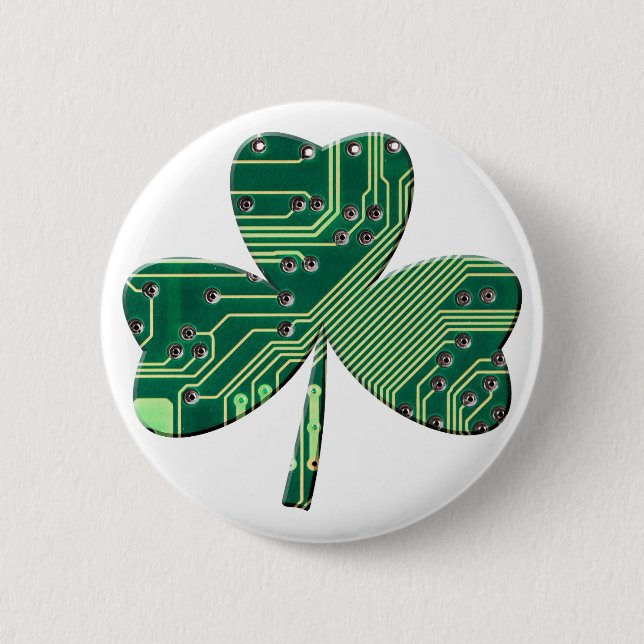 Green Circuit Board St Patrick Day Shamrock 2 Inch Round Button (Front)