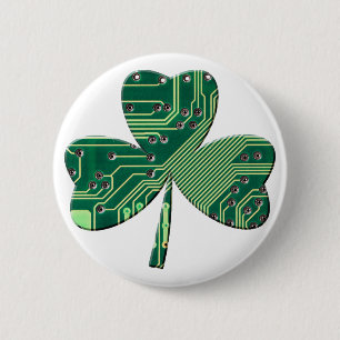 Green Circuit Board St Patrick Day Shamrock 2 Inch Round Button