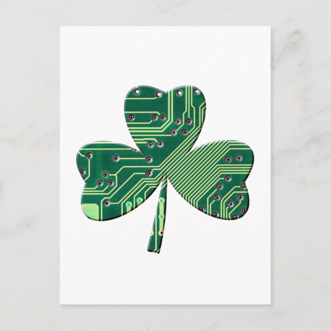 Green Circuit Board St Patrick Day Shamrock Postcard (Front)