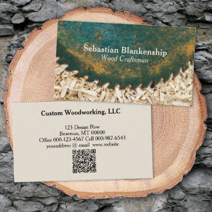 Green Circular Saw QR Code Woodworking Craftsman Business Card