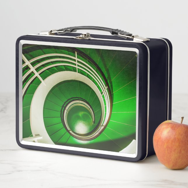 Green Circular Stairway Metal Lunch Box (In Situ)