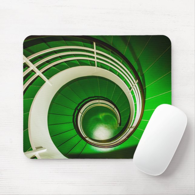Green Circular Stairway Mouse Pad (With Mouse)