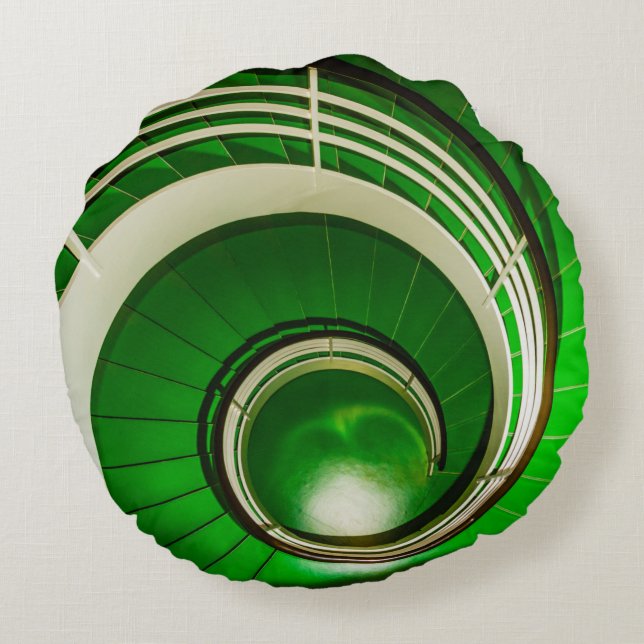 Green Circular Stairway Round Pillow (Back)