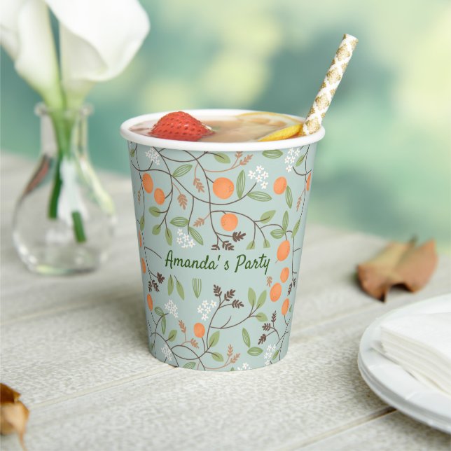Green Citrus and Orange Blossom Paper Cups (Insitu)