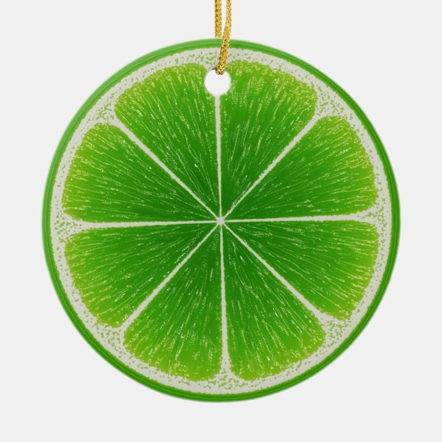 Green Citrus Lime Fruit Slice Ceramic Ornament (Front)