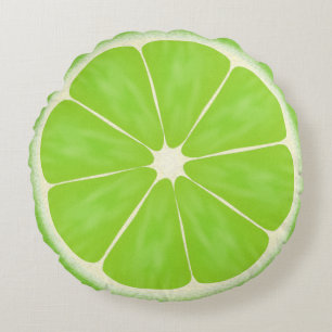 Green Citrus Lime Fruit Slice Round Pillow