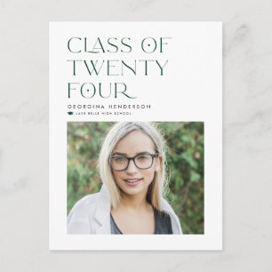 Green Class of 2024 Modern Minimalist Graduation Postcard