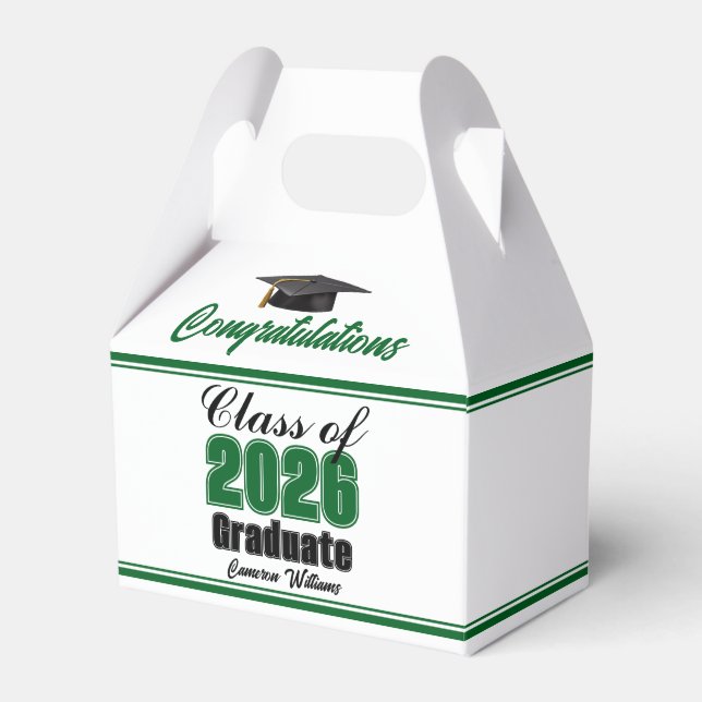Green Class of 2026 Custom Graduation Party Favor Box (Front Side)