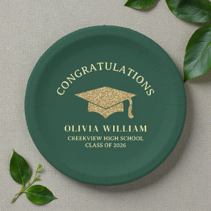 Green Class Of 2026 Graduation Party Paper Plate