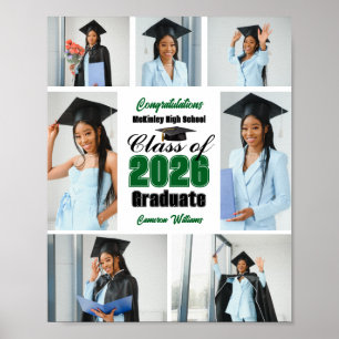 Green Class of 2026 Graduation Party Photo Collage Poster