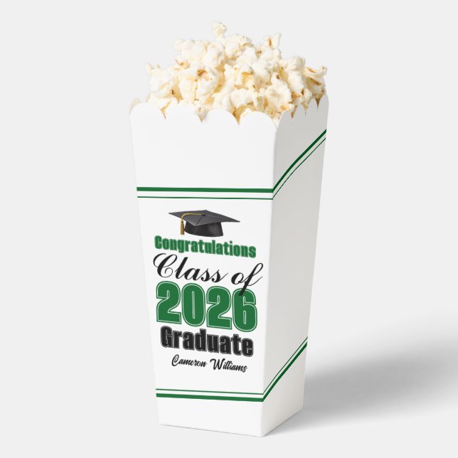 Green Class of 2026 Graduation Party Popcorn Favor Box (Popped)