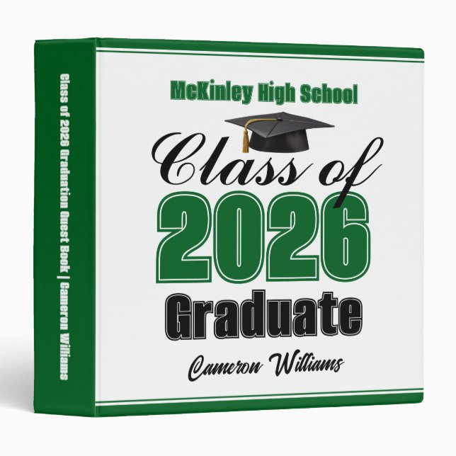 Green Class of 2026 Graduation Photo Album Binder (Front/Spine)