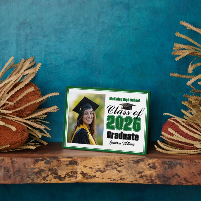 Green Class of 2026 Graduation Photo Plaque (Side)