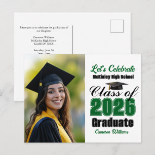 Green Class of 2026 Photo Graduation Party Invitation Postcard