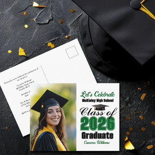 Green Class of 2026 Photo Graduation Party Invitation Postcard