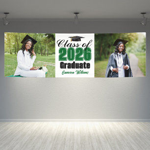 Green Class of 2026 Photo Graduation Party Wide Banner