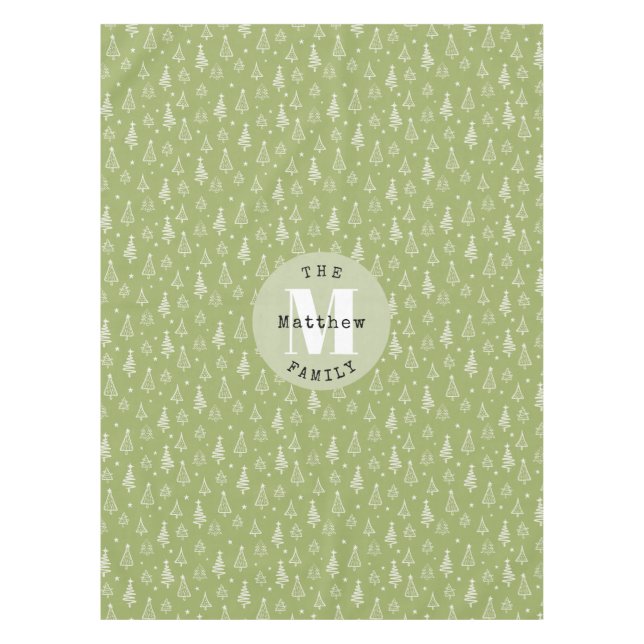 Green Classic Christmas Tree Family Holiday Tablecloth (Front)
