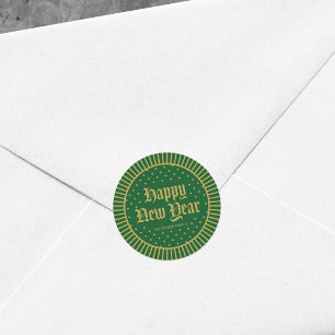 Green Classic Decorative Geometric Happy New Year Round Sticker
