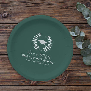 Green Classic Graduation Party Personalized Paper Plate