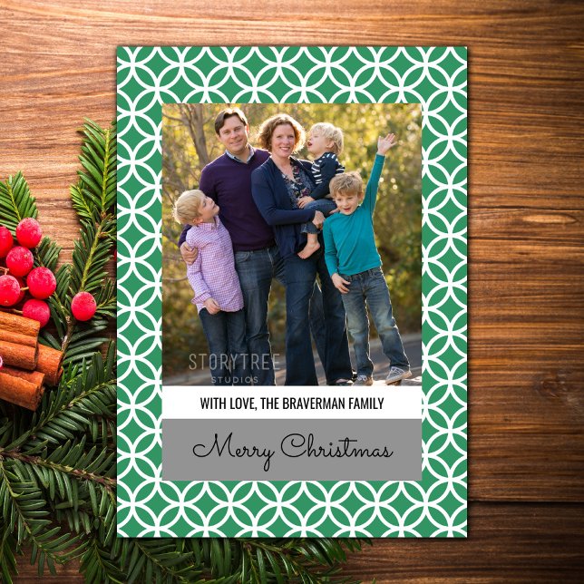 Green Classy Diamond Holiday Photo Flat Card (Green Classy Diamond Holiday Photo Card)