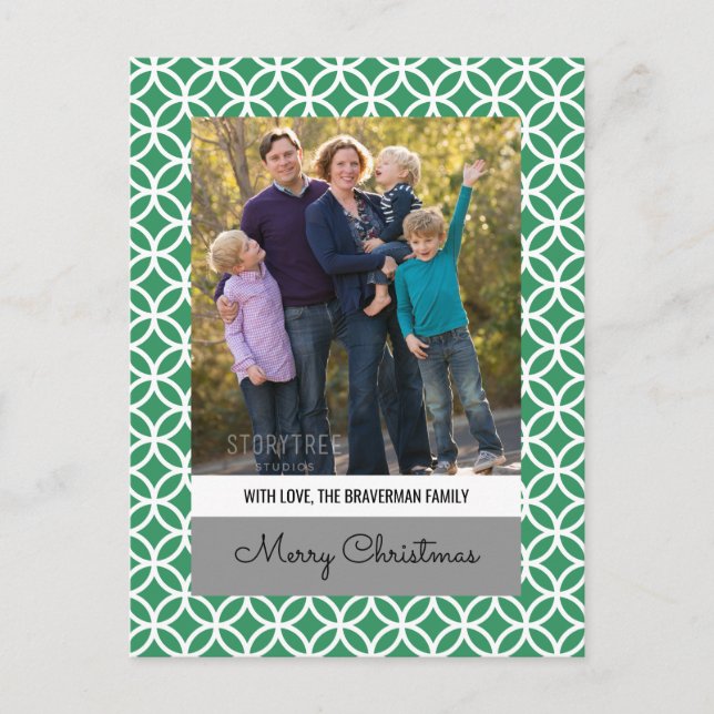 Green Classy Diamond Holiday Photo Postcard (Front)