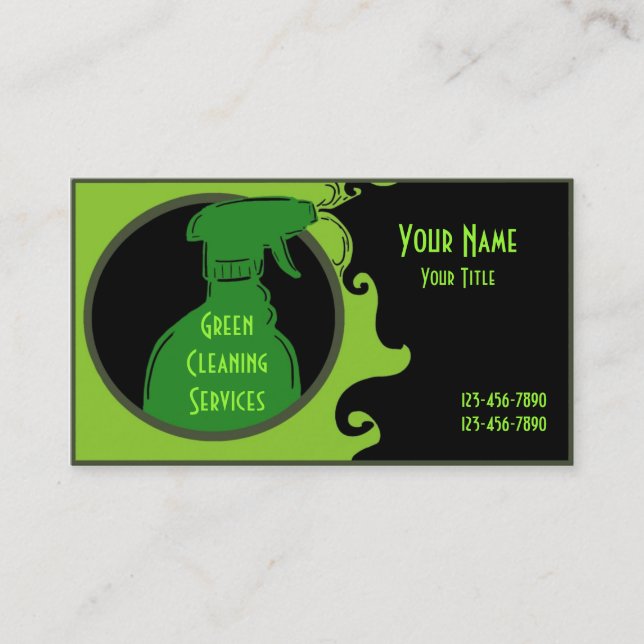 Green Clean artistic cleaning business cards (Front)