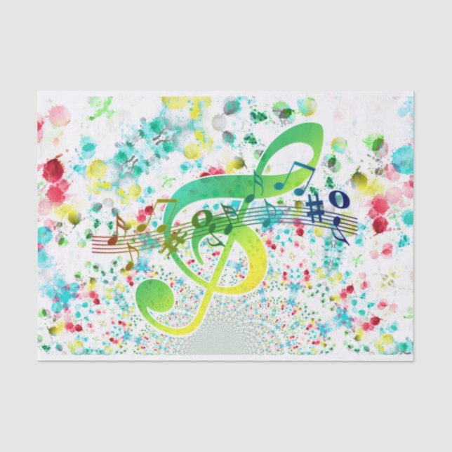 Green Clef And Musical Notes Tissue Paper (Front)