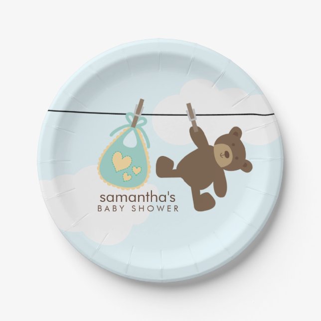 Green Clothesline Baby Shower Paper Plate (Front)