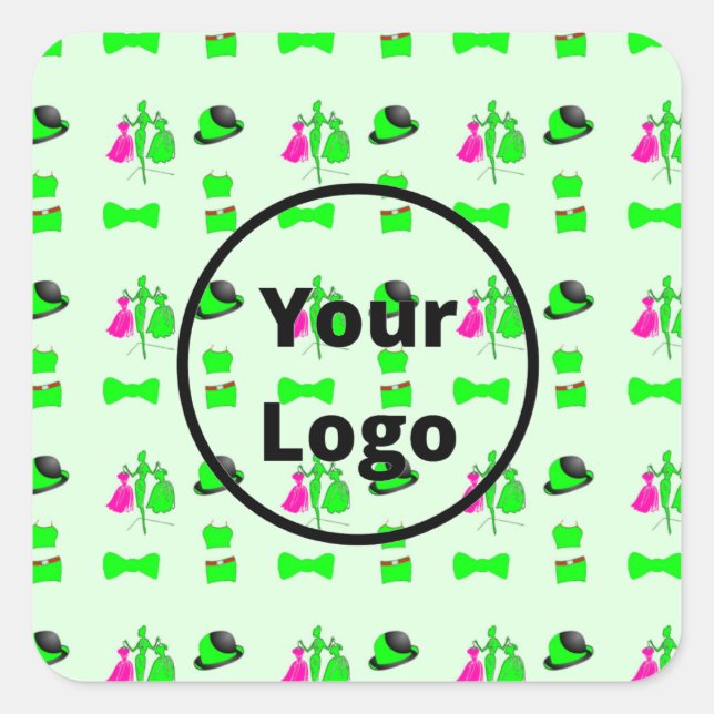 Green clothing business pattern square sticker (Front)