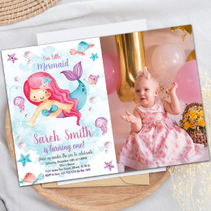 Green Cloud Mermaid Birthday Invitation with Photo
