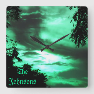 Green Clouded Sky Wall Clock *personalize*