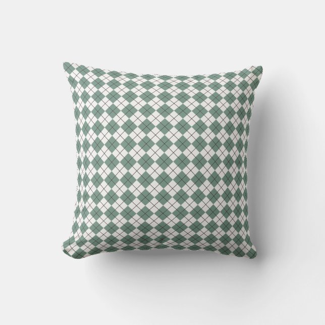 Green Clover and White Chequered Argyle Pattern Throw Pillow (Front)