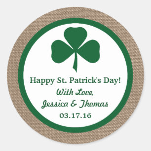 Green Clover & Burlap St. Patrick's Day Classic Round Sticker