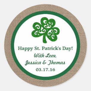 Green Clover & Burlap St. Patrick's Day Classic Round Sticker