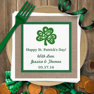 Green Clover & Burlap St. Patrick's Day Napkin