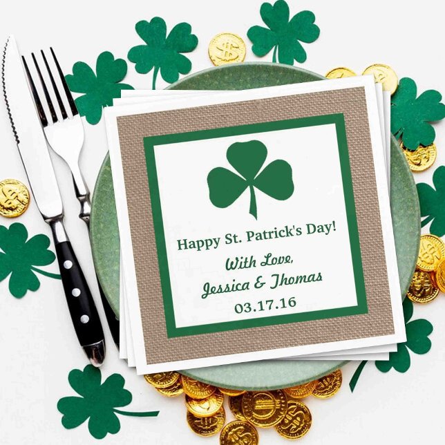 Green Clover & Burlap St. Patrick's Day Napkin (Creator Uploaded)