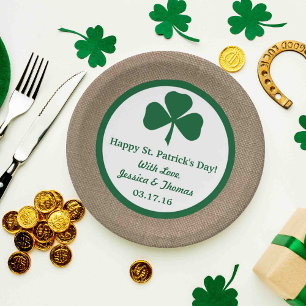 Green Clover & Burlap St. Patrick's Day Paper Plate