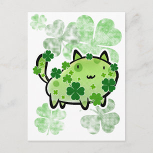 Green Clover Cat Postcard