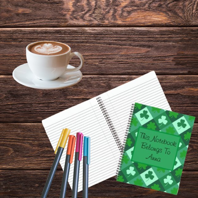 Green Clover Check Spiral Notebook (Personalized Quote)