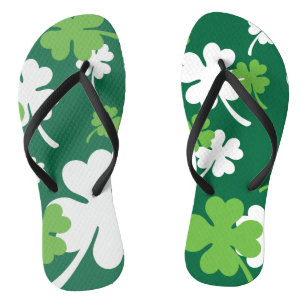 Green clover four leaves. St. Patrick's Day Flip Flops