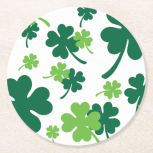 Green clover four leaves. St. Patrick's Day Round Paper Coaster