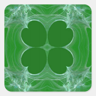 Green Clover Fractal Background Square Sticker