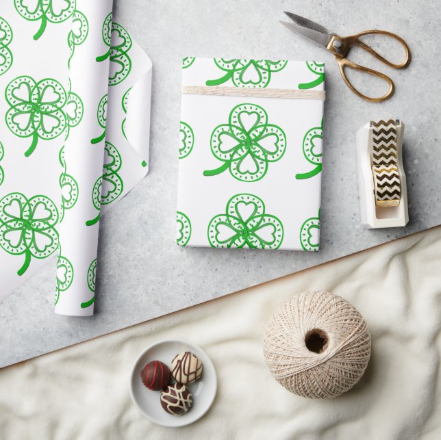 Green Clover Heart St Patty Choose colour Wrapping Paper (Crafts)
