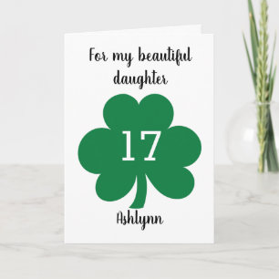 Green Clover Leaf St. Patrick's Day 17th Birthday Card